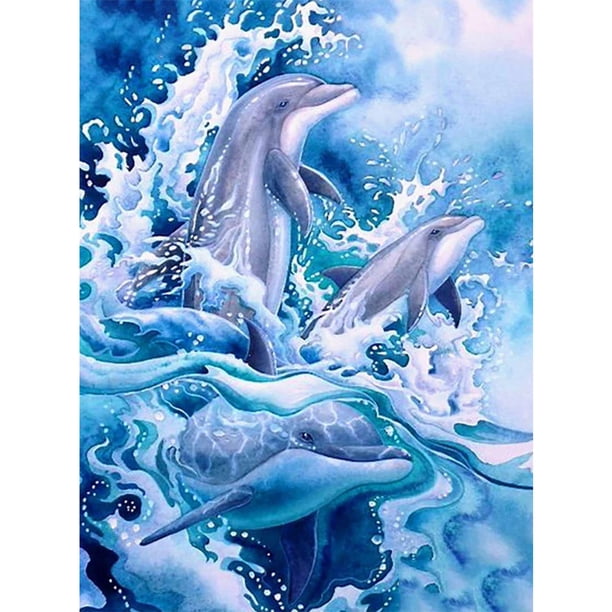 Cuadros Decorativos Pintura de diamantes, delfín azul, taladro redondo completo, imagen de diamantes de imitación, dibujo DIY Ehuebsd Nuevos Originales