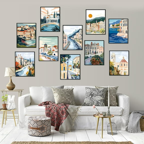 Vintage Travel Posters City Wall Art Set of 15 Trendy Modern Colorful Wall Poster Europe Landscape Canvas Wall Art Prints Decor