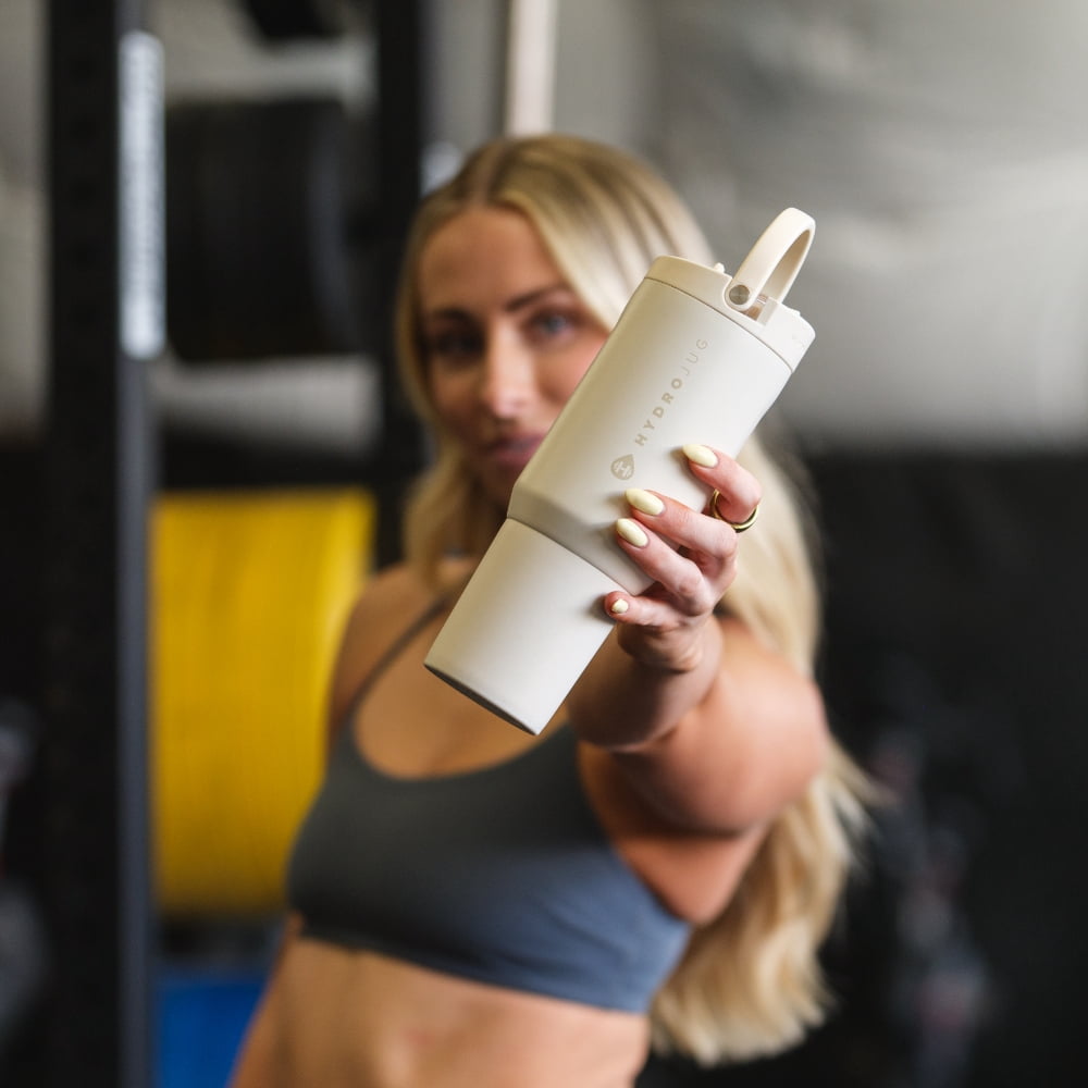 HydroJug Sport 20 oz Stainless Steel Water Bottle with Flip Straw, Insulated Leak-Proof Tumbler for Gym & Outdoor - Cream