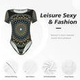 thumbnail image 4 of KLL Women 's Crew Neck Bodysuit Jumpsuits Dot Mandala Print Short onesies Stretch T Shirts, 4 of 7