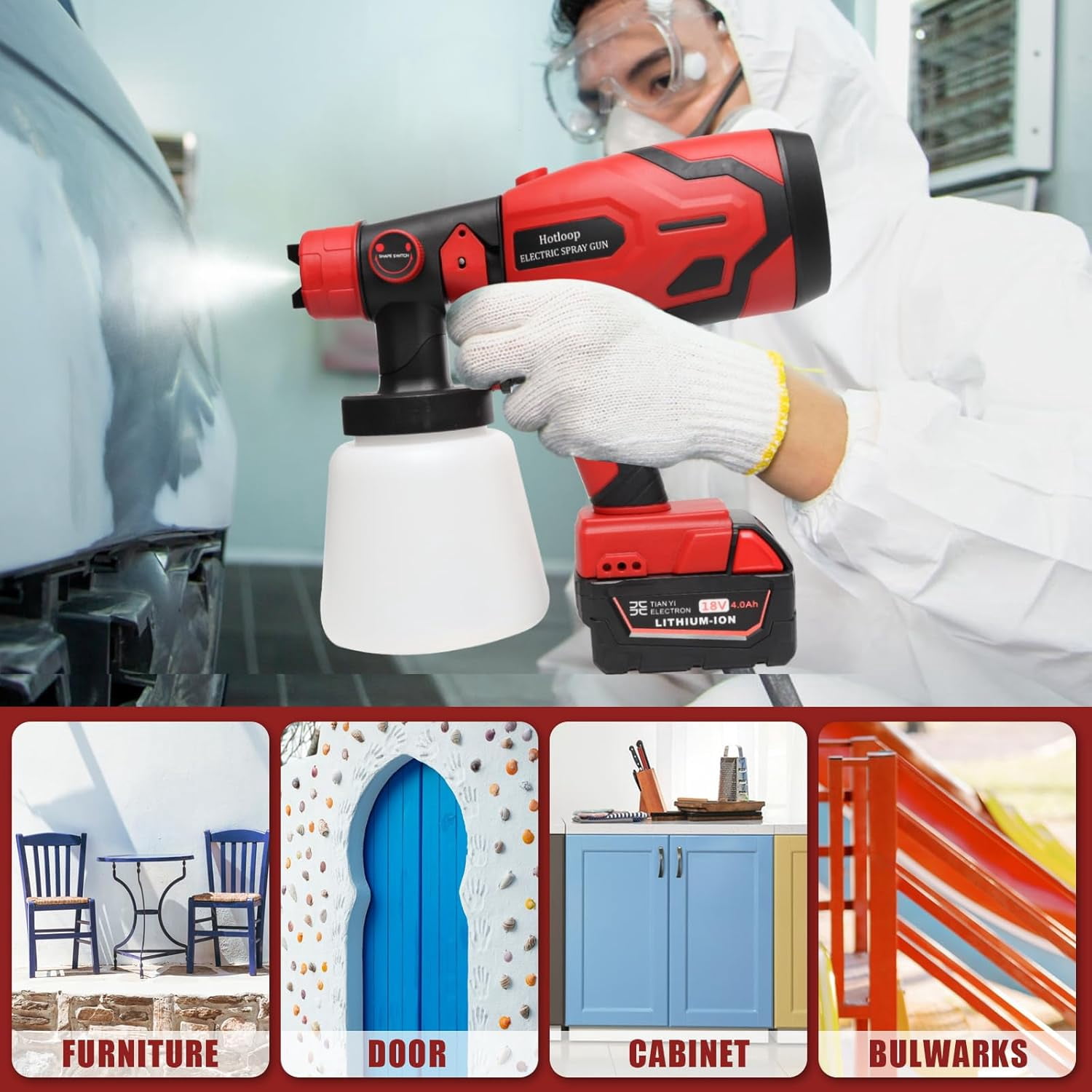 Paint Sprayer for Milwaukee M18 18V Battery, Cordless HVLP Paint Sprayers for House Painting Stain Sprayer for Fence, Furniture, cabinets, Walls, etc. (Battery NOT Included)