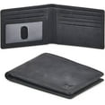 thumbnail image 2 of Real Leather Mens Bifold Wallet  Blocking Slim Minimalist Front Pocket - Thin & Stylish with ID Window in  Box (Crazy Horse, Black), 2 of 7