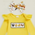 thumbnail image 3 of Pandaie Newborn Baby Girl Clothes Toddler Ruffle Rompers Infant Flower Dress Fall Winter Clothes Set with Headband Socks Yellow 9-12 Months, 3 of 4