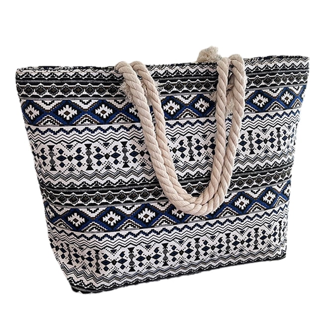 Bolso de playa Bolsos de playa Bolsos de mano para mujer Bolso de mano de lona bohemio a rayas para mujer con cierre de cremallera, utilitario, impermeable, estético Bolsos de playa