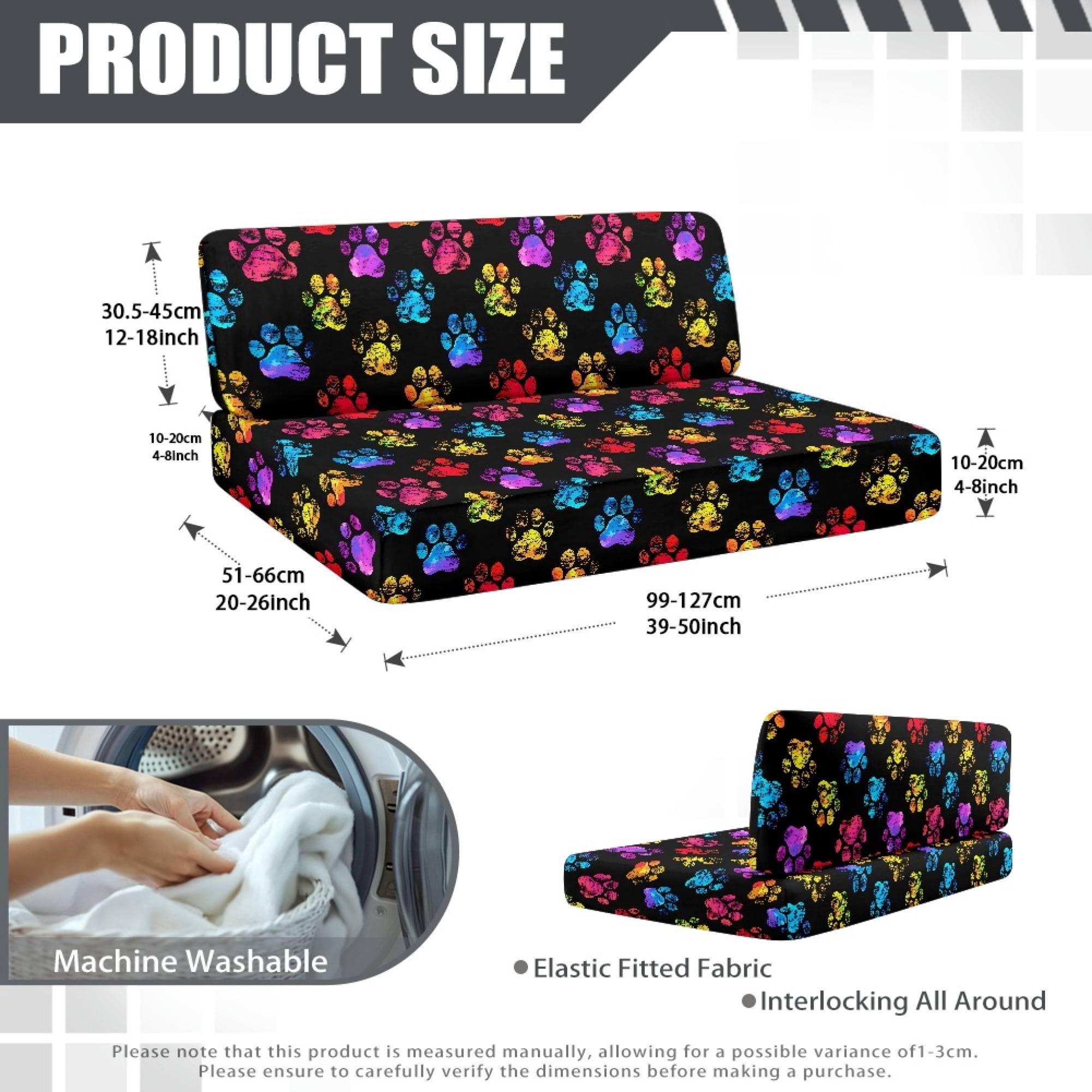Yuyamidu Colorful Dog Paw RV Dinette Cushion Slipcover Washable RV Couch Covers for Sofa Soft RV Cushions Replacement for Travel Trailer Couch 2 Pcs Camper Couch Cushion Covers