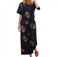 thumbnail image 1 of Conjunto de 2 Piezas de de Corta para Mujer, Cuello Redondo, Pantalones de Pierna , Talla Grande, para Verano Flores Azul Marino M, 1 of 4