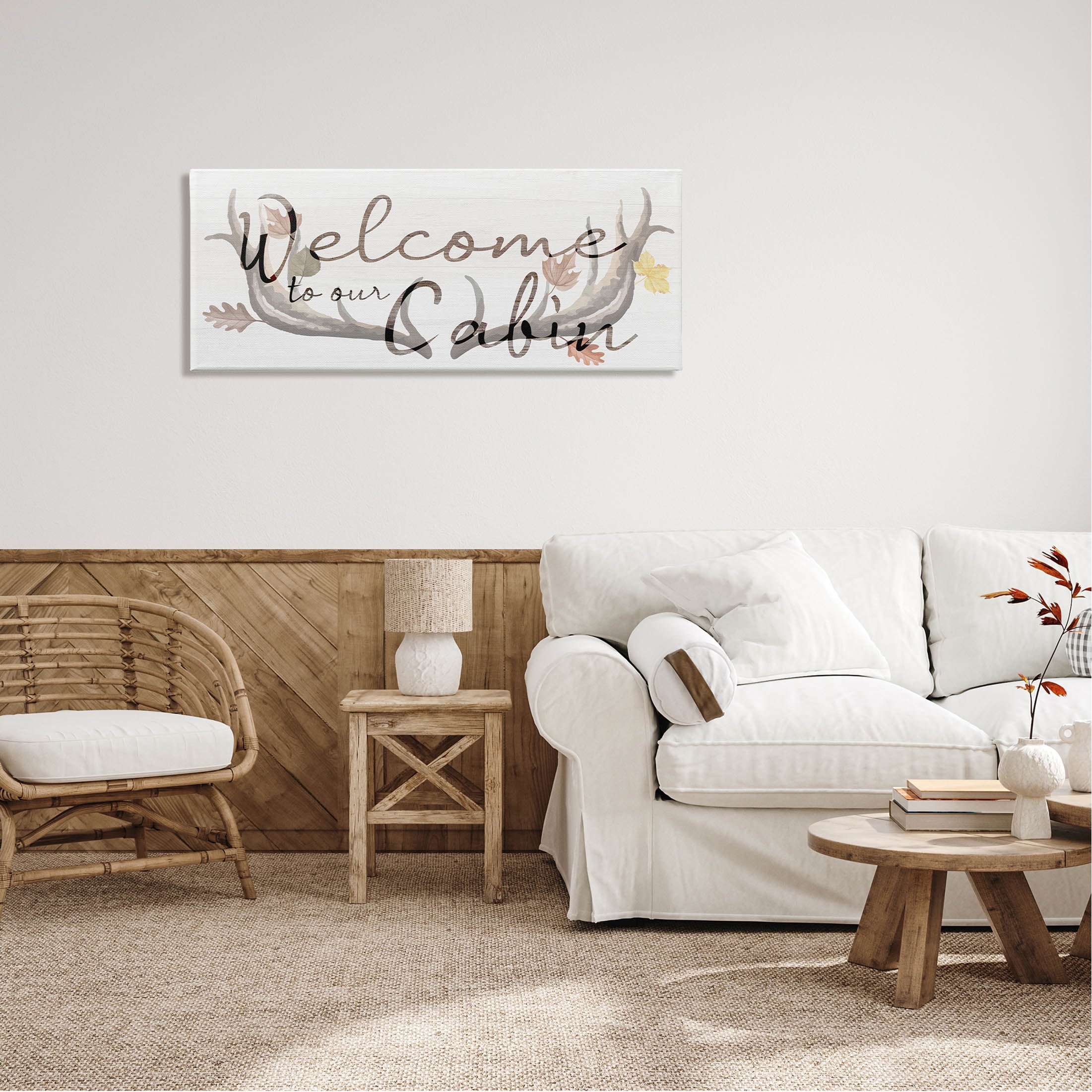 Stupell Industries Welcome Cabin Deer Antlers Graphic Art Gallery Wrapped Canvas Print Wall Art, Design by Lil' Rue