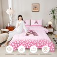 thumbnail image 3 of Castle Fairy Pink Leopard Bow Letter A Full Size Comforter Sets 3 Pieces for Girls,Cartoon Bow Tie Initial Bedding Sets,Pink Reversible, 3 of 6