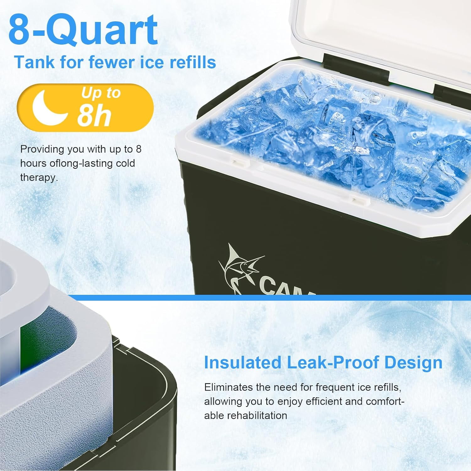 Cold Ice Machine for Knee Therapy System Knee/Joint Pad, Cooling Reservoir and Quiet Bump