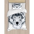 thumbnail image 3 of Tattoo Duvet Cover Set, Majestic Beast Creature Head of a Wild Wolf Tribal Tattoo Design Art Print, Decorative 3 Piece Bedding Set with 2 Pillow Shams, Queen Size, White and Black, by Ambesonne, 3 of 3