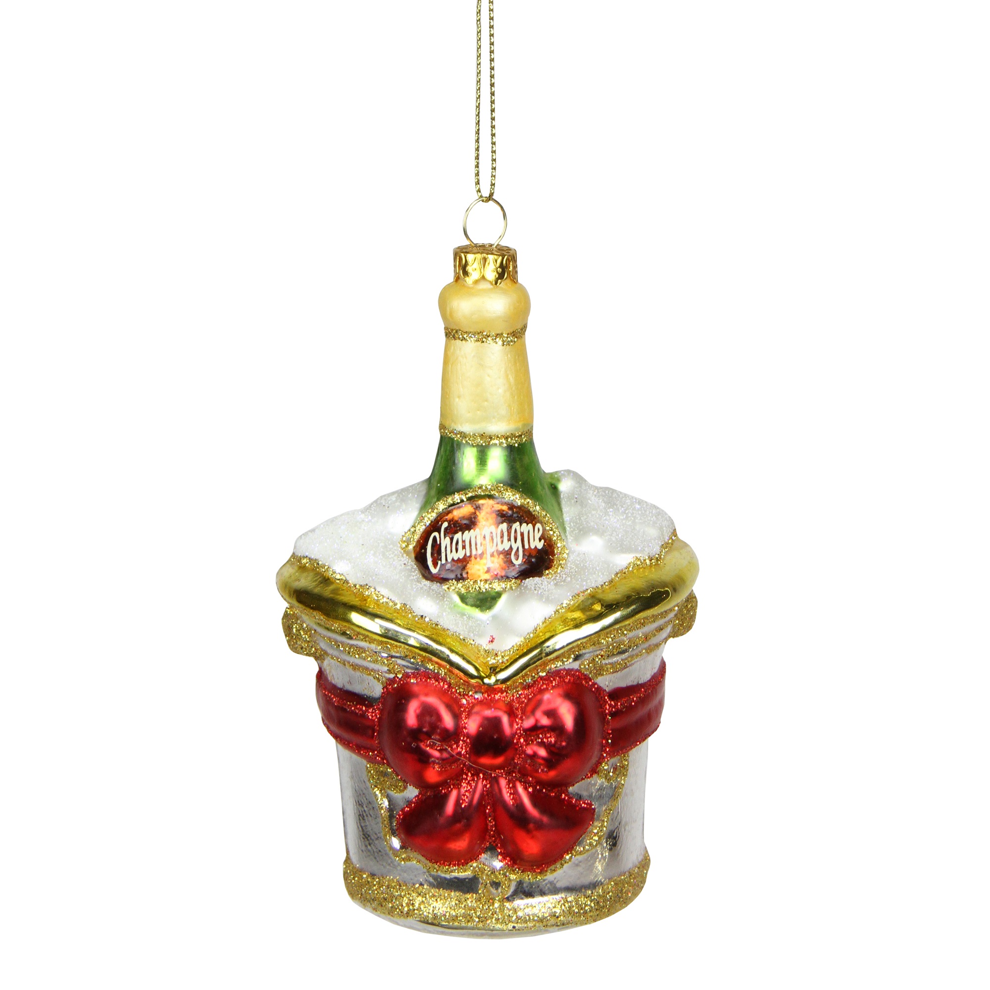 5" White and Gold Champagne Bottle Ice Bucket Christmas Ornament