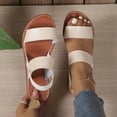 thumbnail image 5 of Hopeusnice Sandals for Women Trendy Non-Slip Breathable Women's Sandals Flat Heel PU Materials Summer Shoes Open Toe Soft Roman Boho Style Shoes for Beach Outdoor Shoes Beige 38, 5 of 9