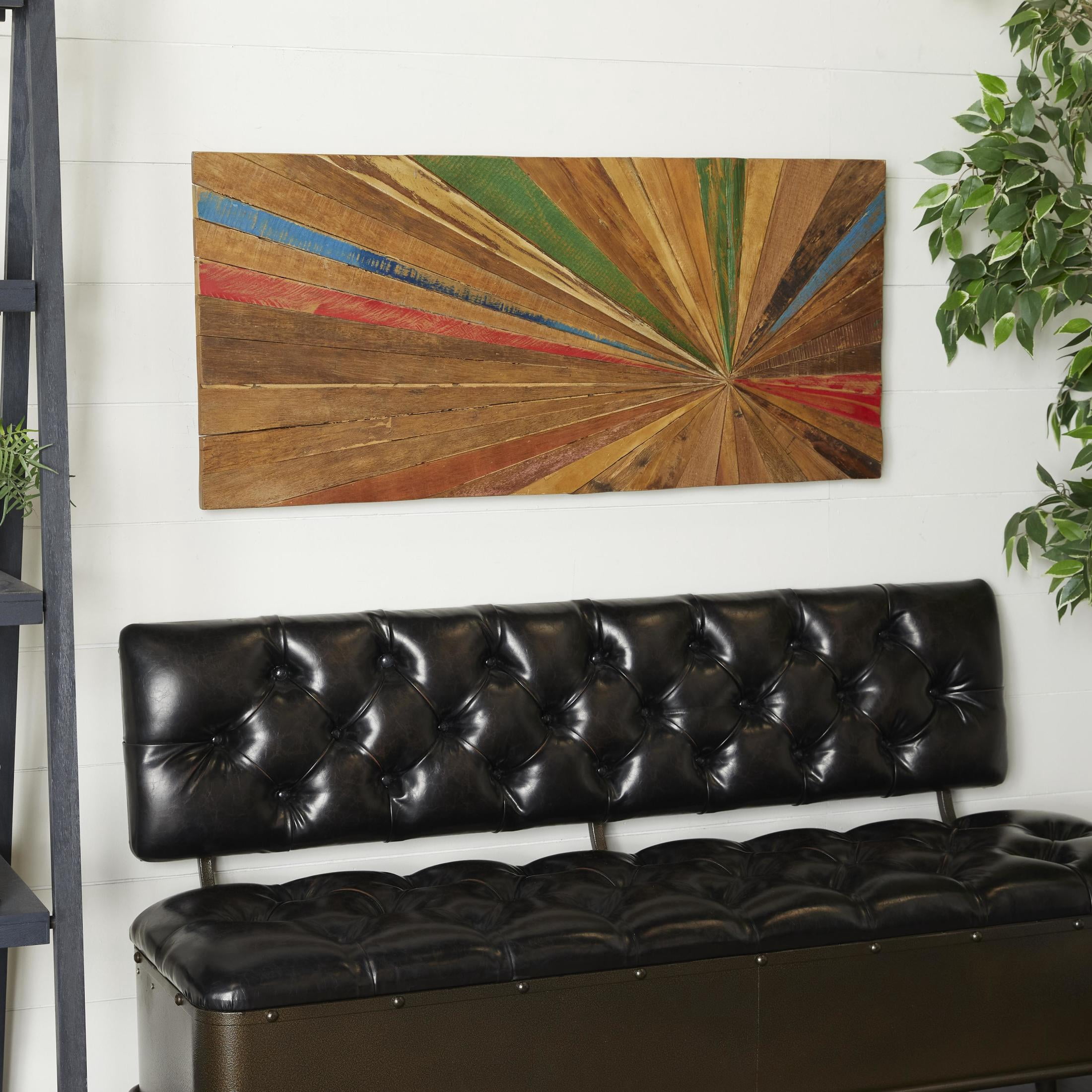 DecMode Multi Colored Teak Wood Handmade Painted Panel Starburst Wall Decor