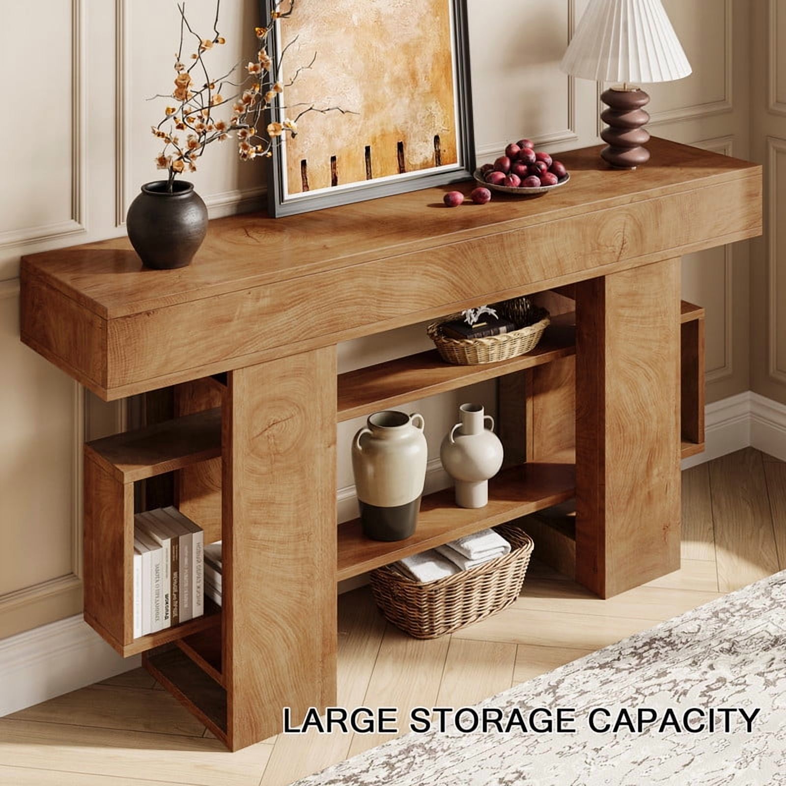 Einhomn 63" Farmhouse Wood Console Table, Modern Entryway Table with Open Storage for Behind Couch, Living Room