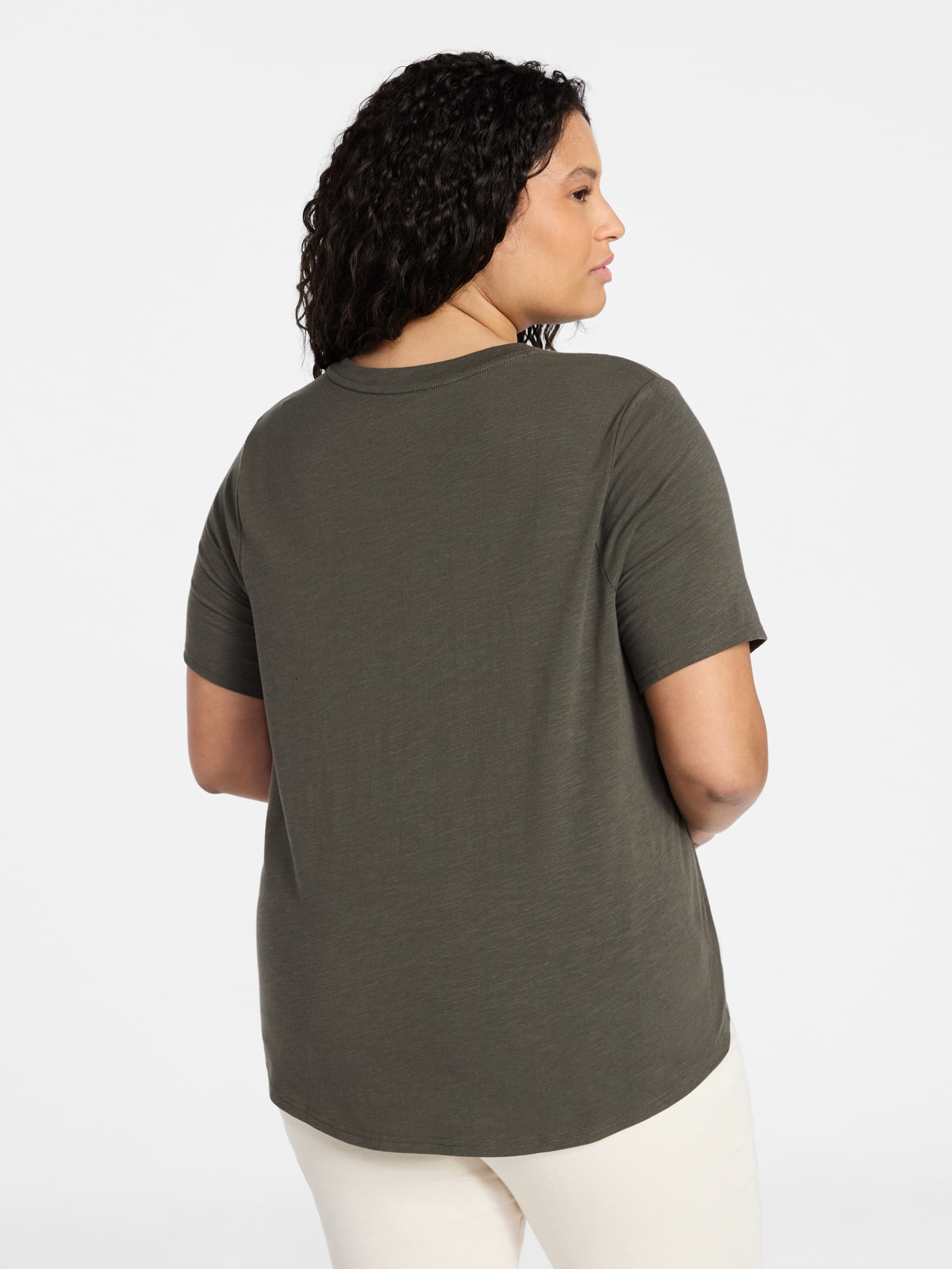 Terra & Sky Women’s Plus V Neck Tee with Short Sleeves, Sizes 0X-5X