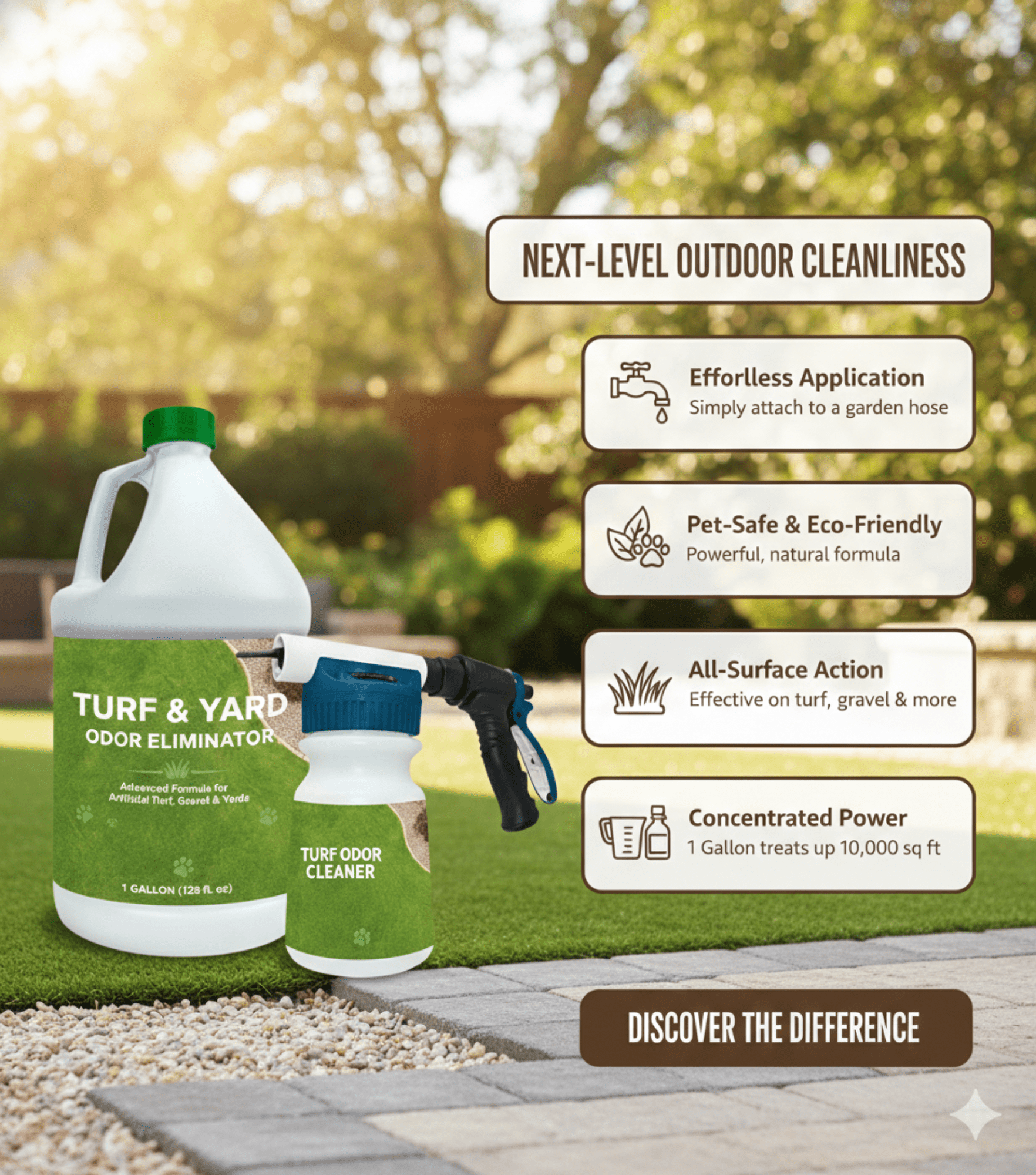 Turf & Yard Pet Odor Eliminator Enzymatic Outdoor Cleaner for Grass, Turf, Gravel & Patios, Hose Spray Odor Remover