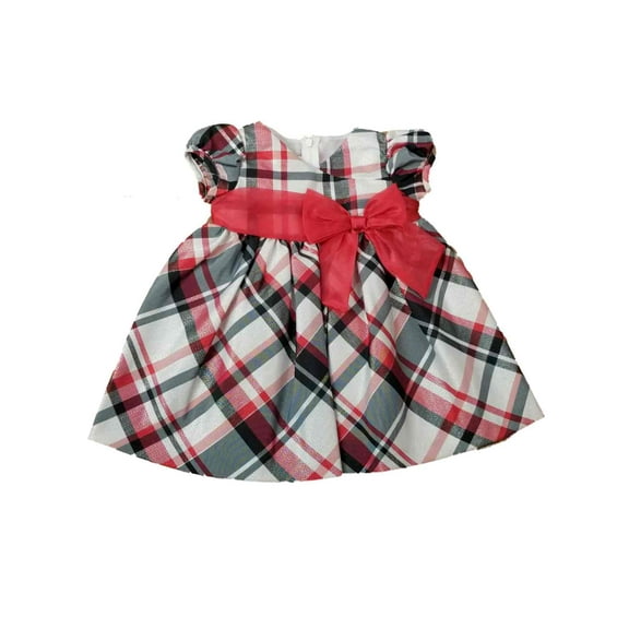Infant Babe Girls Red Plaid Bow Christmas Holiday Party Dress Fancy 18M