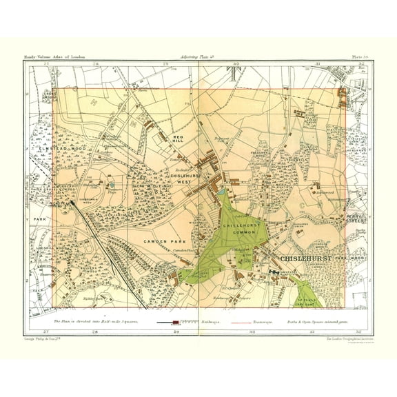Historic Map - Chislehurst London England - Philip 1904 - Vintage Wall Art