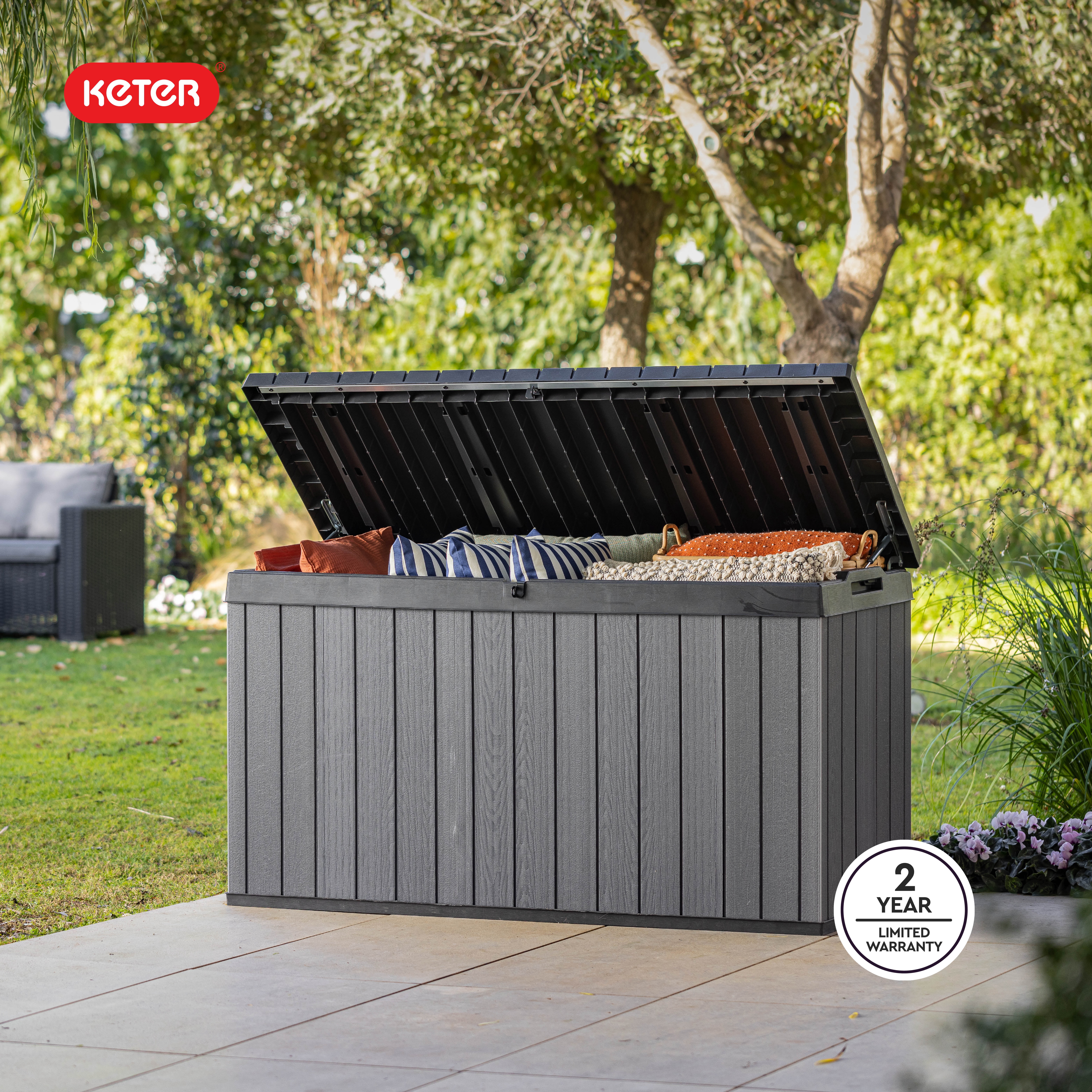 Keter Darwin 150 Gallon Durable Resin Outdoor Deck Box Storage Organization, Graphite