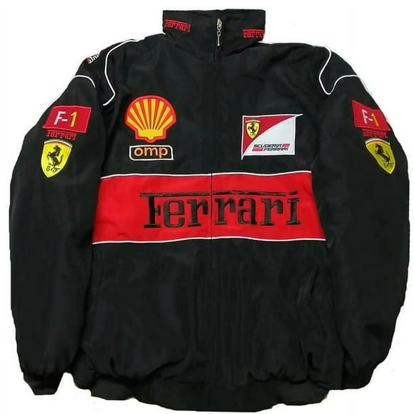 Veste de Course F1 Style Rétro Style Collège Veste en Coton Automne et Hiver Broderie Complète Noir