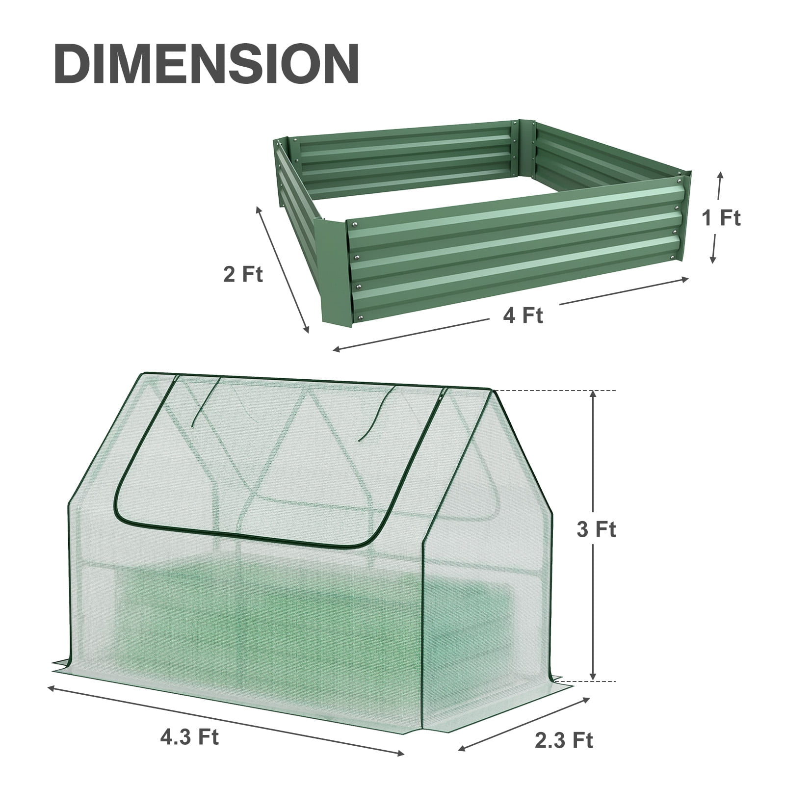 Aoodor Raised Garden Bed Kit, 4x2x3 ft Galvanized Planter Box with PE Cover, Screen Windows for Gardening, White