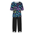 thumbnail image 5 of Nrmvnmi Women's Summer 2 Piece Outfits Casual Floral Prints Short Sleeve Pajama Tops Wide Leg Pants Lounge Sets Tracksuits Mothers Day Gifts, 5 of 5