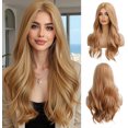 thumbnail image 1 of Yanonmyfd 24 Inches Long Wavy Purple Wig for Women Natural Synthetic Hair Heat Resistant Ombre Wigs with Dark Roots for Daily Party Cosplay Wear, 1 of 28