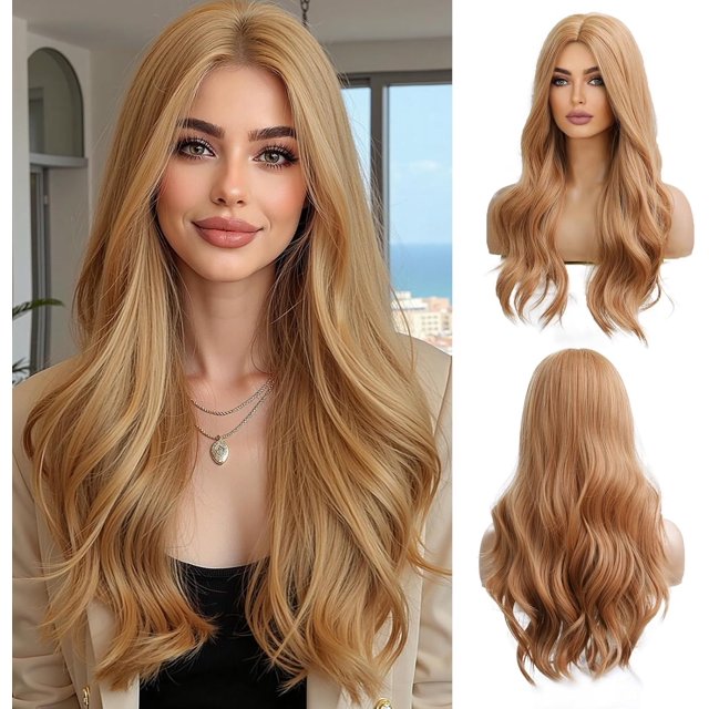 Yanonmyfd 24 Inches Long Wavy Purple Wig for Women Natural Synthetic Hair Heat Resistant Ombre Wigs with Dark Roots for Daily Party Cosplay Wear