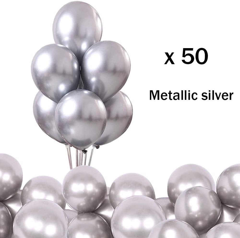 Balloons Metallic Silver 50Pack Air Balloon Metallic Metal Balloon