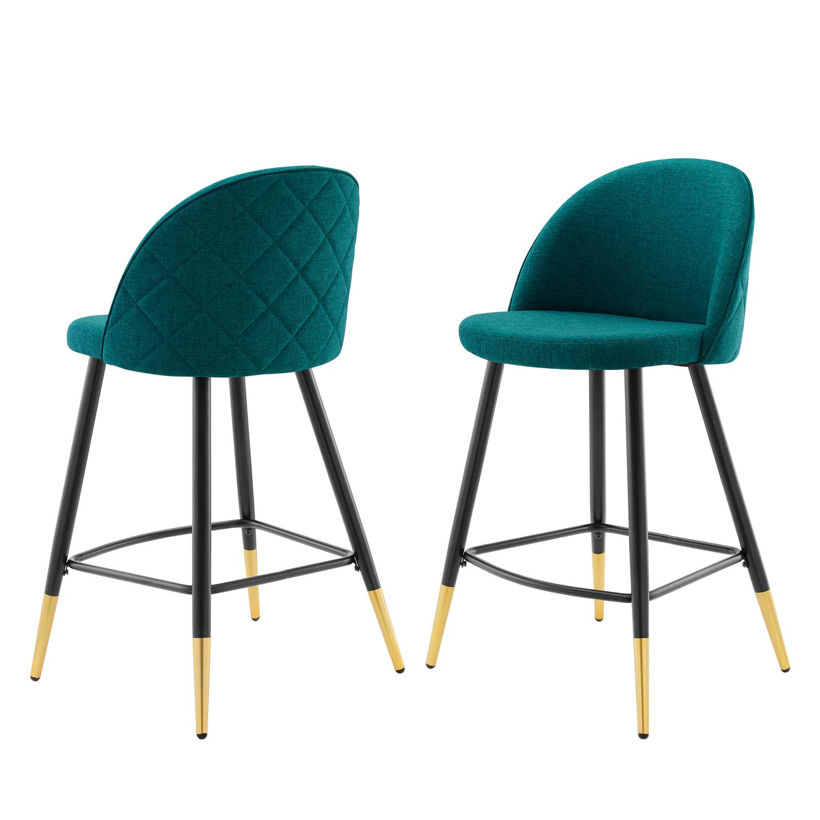 Counter Stool Chair, Set of 2, Fabric, Metal, Teal Blue, Modern Contemporary Urban Design, Bar