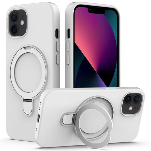 Magnetic Case for iPhone 11,Compatible with MagSafe Charging with Ring Stand Heavy-Duty Protection Liquid Silicone Phone Case,White,For iPhone 11
