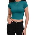 thumbnail image 2 of HOWCOME Womens Lightweight Short Sleeve Cropped Tops Cute Slim Fit Solid Dark Blue Tshirts Medium Dark Blue, 2 of 6