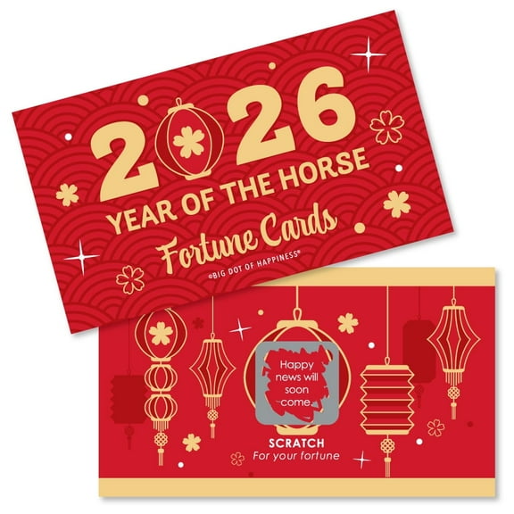 Big Dot of Happiness Lunar New Year - 2026 Year of the Horse Game Scratch Off Fortune Cards - 22 Count
