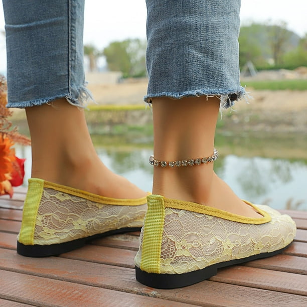 Womens Mesh Ballet Flats Slip on Ballerina Flats Flower