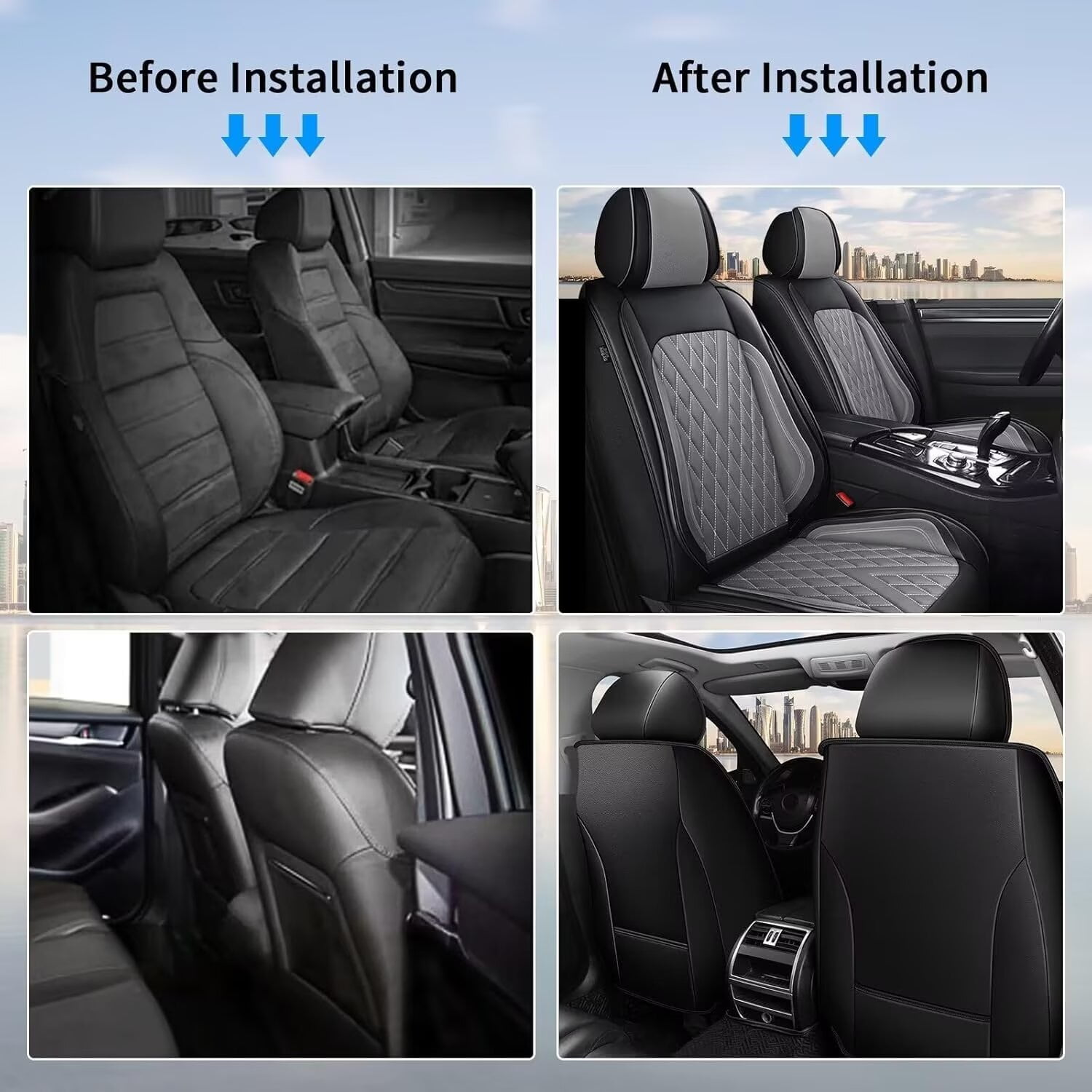 DIKSOAKR Car Seat Cover Fit for Honda HR-V/HRV 2016-2024 2025:Faux Leather Seat Protector Waterproof Anti-Slip Premuim Auto Interior Accessories(Black&Grey),Front Seat(2 Seats)