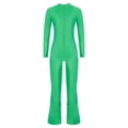 thumbnail image 4 of TiaoBug Girls Gymnastics Jumpsuit Full Body Bell Bottom Catsuit Crewneck Long Sleeve Dance Unitard Green 10, 4 of 7