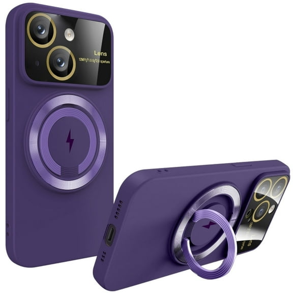 Fit TPU Case with MagSafe Ring Holder and Camera Lens Protector for iPhone 15 - Purple