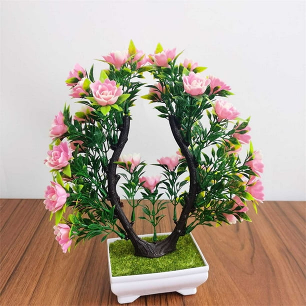 Flores artificiales, bonsáis artificiales en maceta, macetas de plástico para sala de estar, comedor, mesa de TV, mueble de centro, decoración, adornos, flores artificiales, bonsáis, plantas