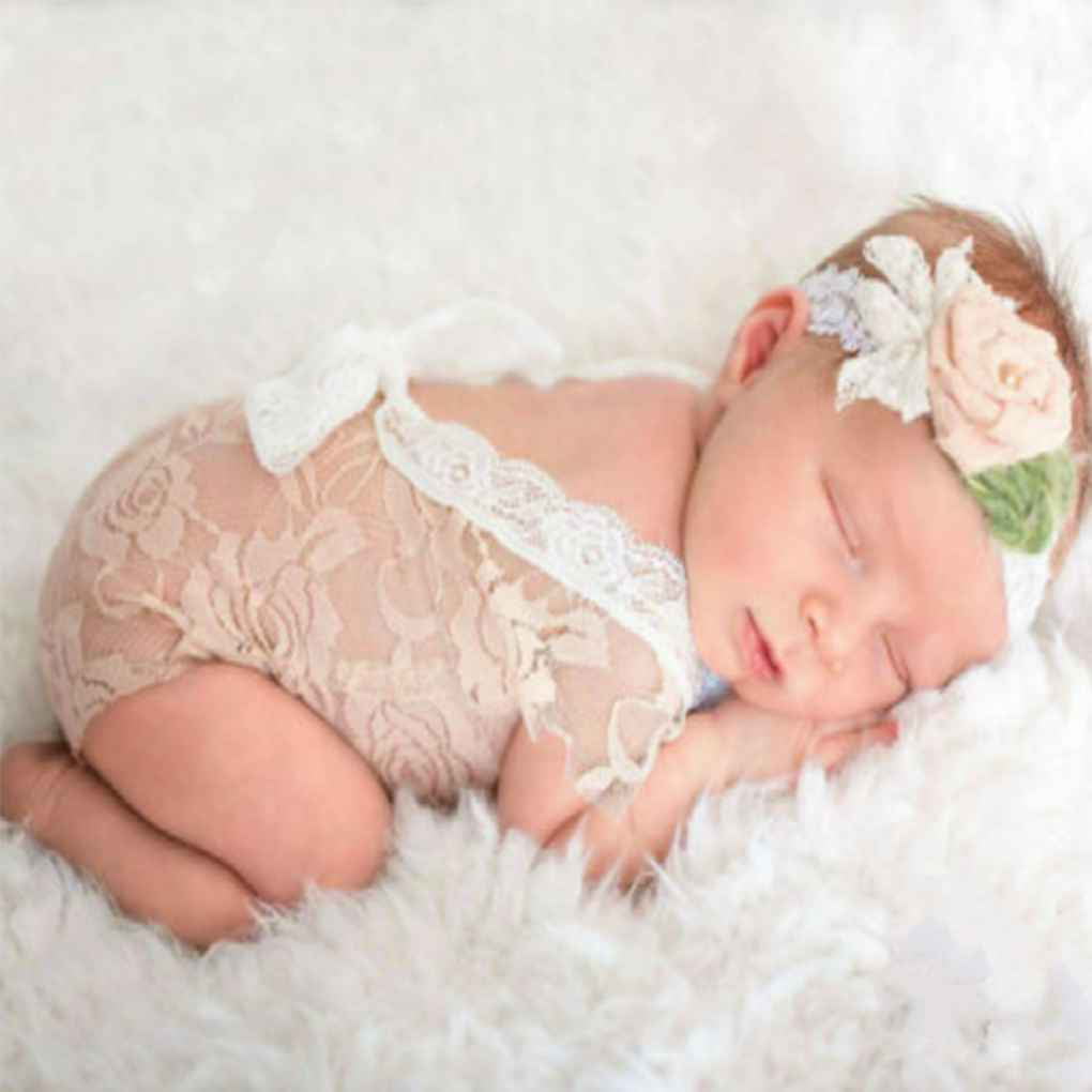 1 Set Newborn Photography Props Baby Girl Lace Romper Infant Photo Shoot Clothes 