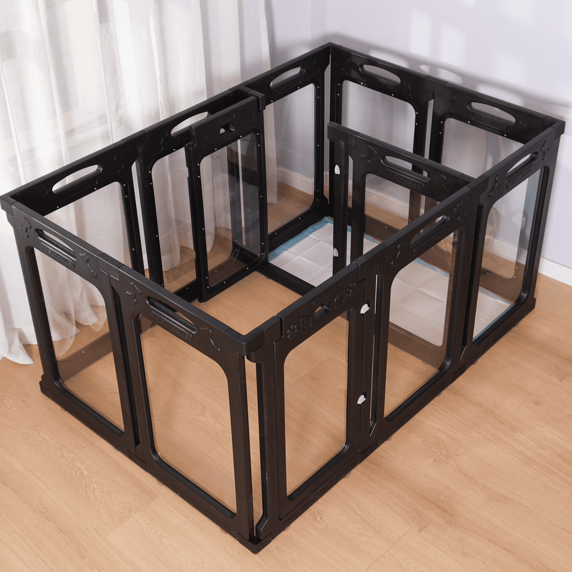 Qoility Clear Dog Playpen with Door - Height 24 Inch, 10 Panels - Reduces Indoor Puppy/Small Dog Anxiety, White