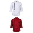 thumbnail image 1 of 2x Chaqueta de chef de verano y otoño para hombre, abrigo de manga larga, ropa de chef de cocina duradera blanco rojo, 1 of 9