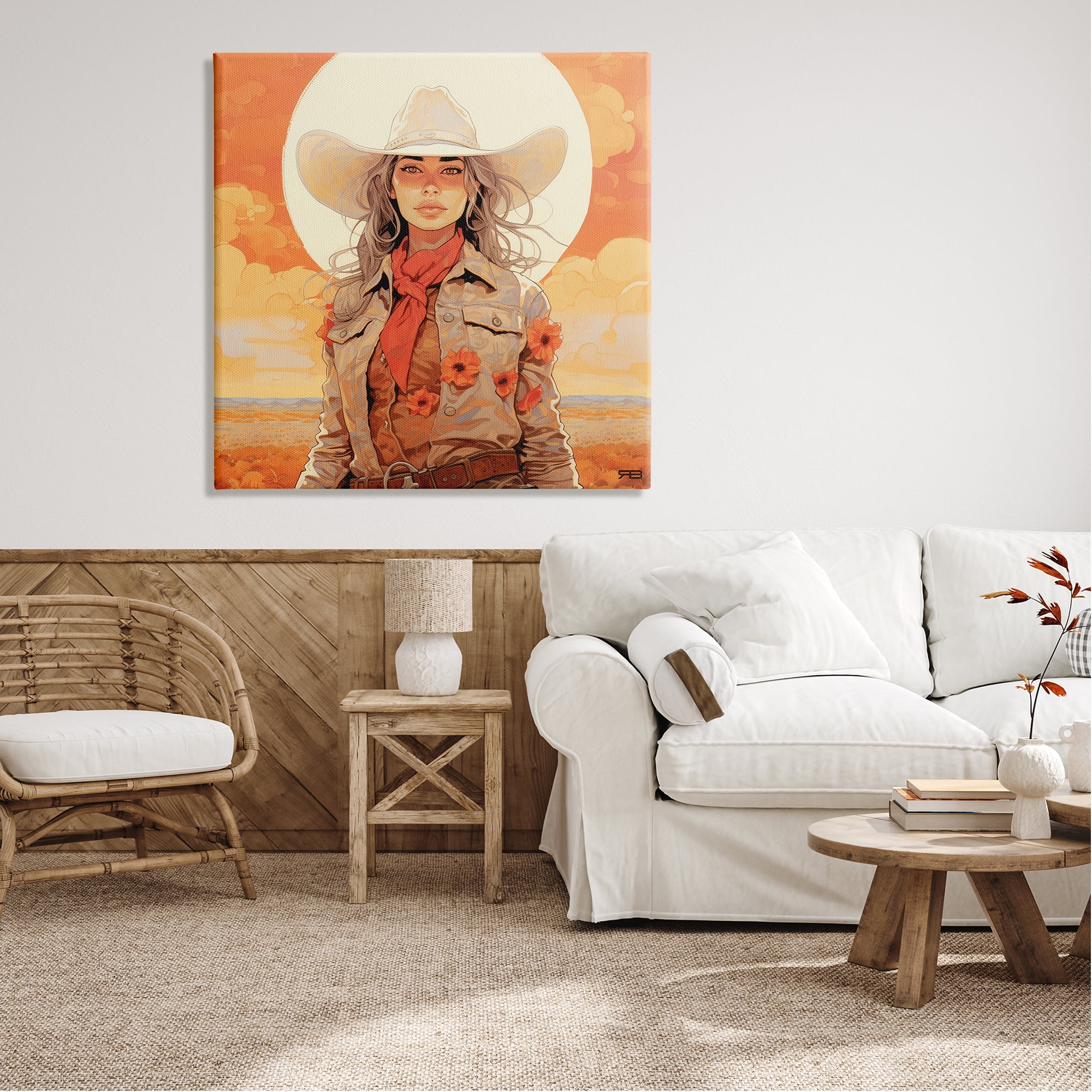 Stupell Industries Cowgirl Desert Moon & Clouds Landscape Painting Gallery Wrapped Canvas Art Print Wall Art, 36 x 36