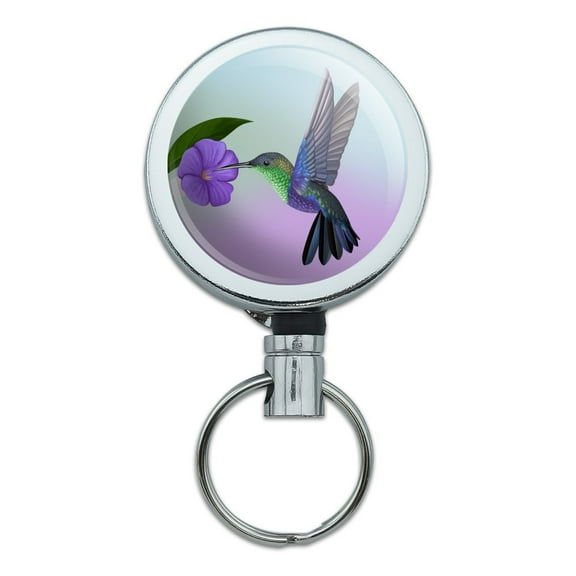 Hummingbird Crowned Woodnymph Purple Violet Heavy Duty Metal Retractable Reel ID Badge Key Card Tag Holder with Belt Clip