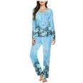 thumbnail image 2 of Pajamas for Women 2 Piece Sets Graphic Print Long Sleeve V Neck Top and Full Length Bottoms Pjs Outfits (M, Light Blue 01), 2 of 5