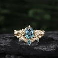 thumbnail image 3 of Pear Cut Alexandrite Ring Vintage&nbsp;Leaf inspired Engagement Ring Set in 14K Rose Gold Vermeil- Art Deco Diamond Bridal Set Jewelry, 3 of 6