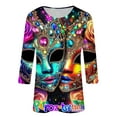 thumbnail image 3 of YueHuiYing Mardi Gras Shirts for Women Outfits Mardi Gras Outfit for Women Mask Graphic Printed 3/4 Sleeve Carnival Shirt, 3 of 3