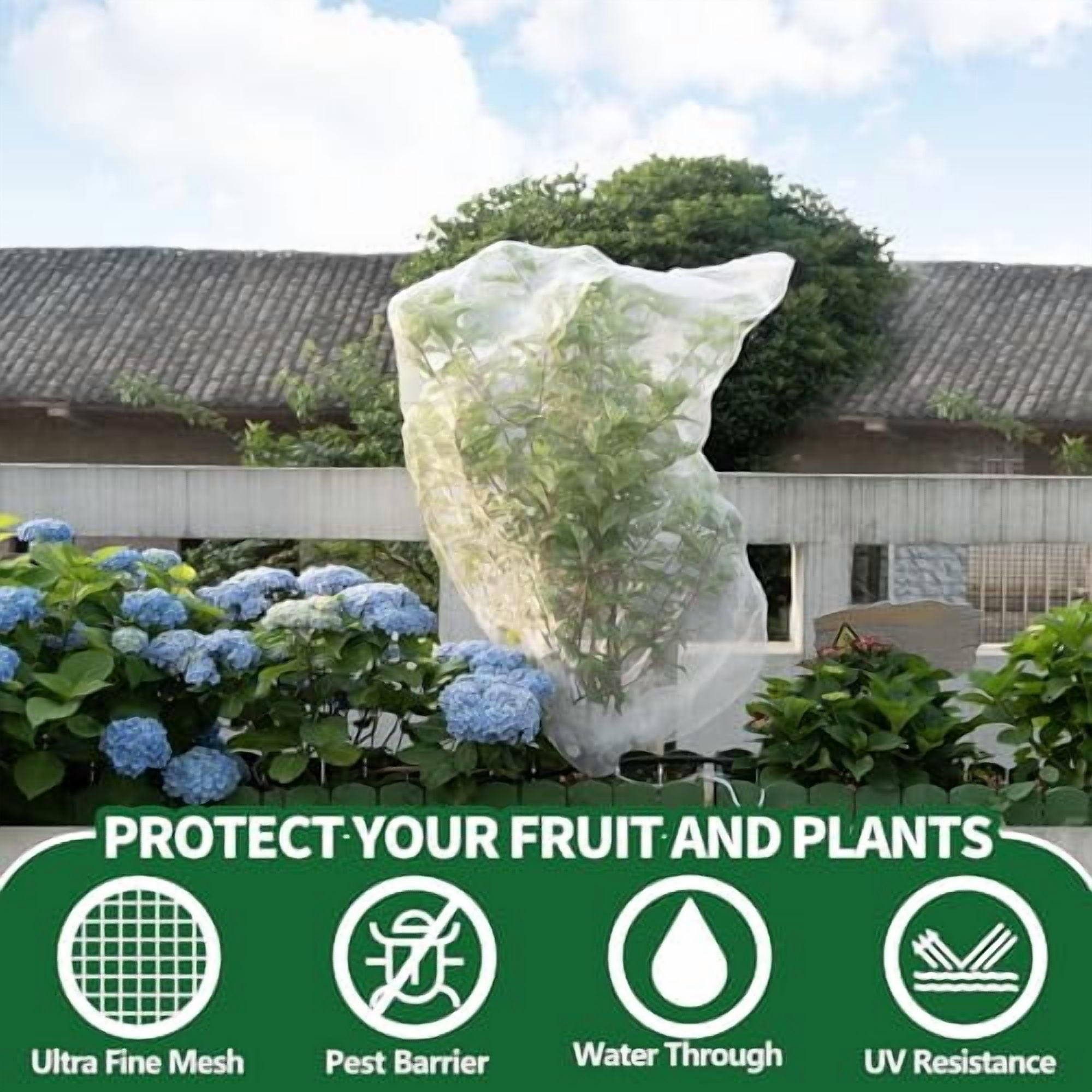 Fruit Tree Netting Bags with Drawstring,Insect Bird Netting Pest Barrier for Garden Protection,Blueberry Bushes Netting Cover for Protect Plant Flower from Cicadas Bug (4.9 x 3.3 FT - 6 Pack)