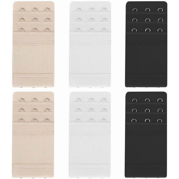 6 Pieces Bra Extenders 3 Hooks 3 Hook Women's Elastic Bra Extender Stretchy Bra Extension Strap Soft & Comfortable 3 Rows Bra Band Extender for Women Black White Skin Color Bra Extensions (3 Colors)