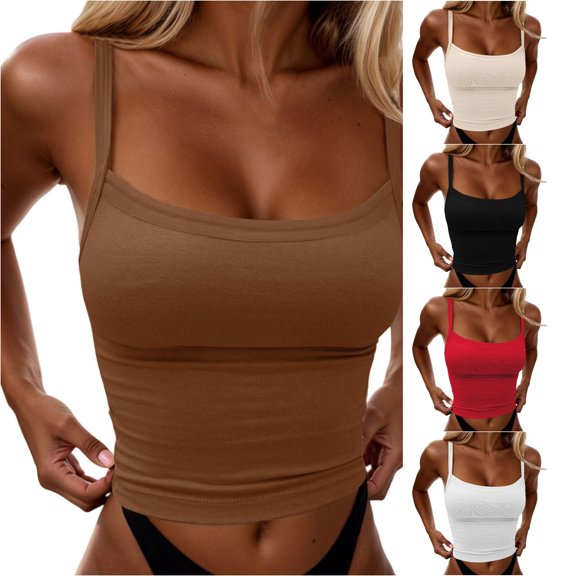 LiuXxxx Women's Sexy Slim Fit Cropped Camisole Tank Top Stretchy Sleeveless V Neck Summer Casual T Shirt Coffee XL