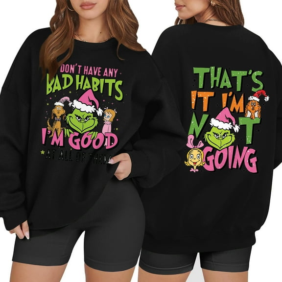 Christmas Sweatshirts for Women Long Sleeve Christmas Tree Graphic Funny Cute Xmas Crewneck Pullover Black Large